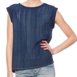 Anthropologie Cloth & Stone Blue Stonewashed Tulip Open Back Shirt Size Small